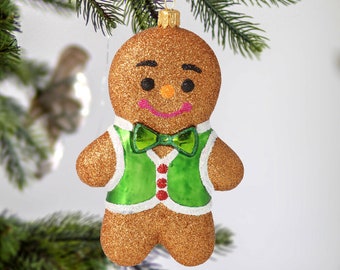 Glass Gingerbread Man with sprinkles Traditional Christmas Ornament Handmade ornament