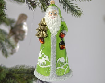 手吹きガラスのサンタのオーナメント：ポーランドのクリスマスツリーの