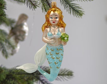 Glass Rainbow Mermaid glass Christmas ornament