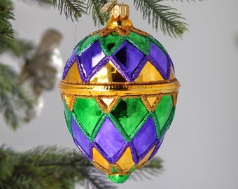 Glass Egg Mardi Gras Egg with Carnival ornamental decor Glass Handmade Elegant Ornament