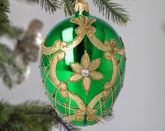 Emerald Green Glass Egg Ornament – Luxurious Hand-decorated Fabergé ...
