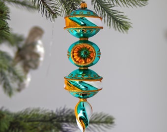 Glass Turquoise Drop with Reflector Handmade Circus Rainbow free blown ornament