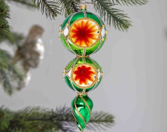 Glass Handmade Green and Lime Drop with Reflector Handmade Circus free blown ornament