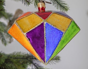 Glass Handmade Geometrical Rainbow Diamond Love ornament Christmas Handmade Ornament