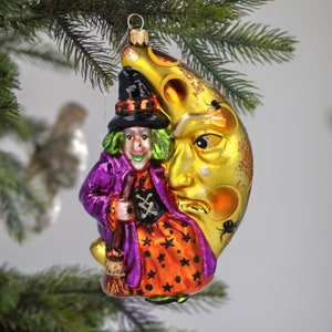 Glass Witch on the moon glass Halloween ornament Christmas tree decoration Decoration for Halloween