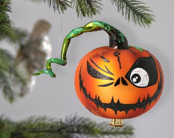 Glass Pumpkin free blown glass Halloween decoration handmade scary clip ornament
