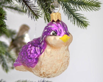 Glass Fuchsia Sparrow Bird Glass Ornament Vintage Handmade decoration