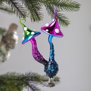 Glass Neon Twin mushrooms clips ornament Handmade ornament Holiday decoration