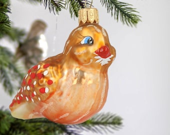 Glass Orange Sparrow Bird Glass Ornament Vintage Handmade decoration