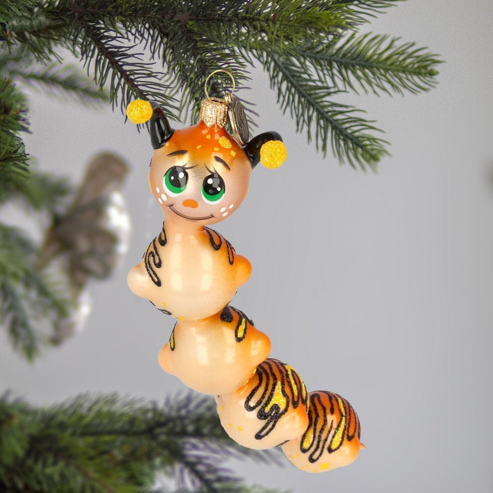 Glace Caterpillar Libre Soufflé Décoration d'arbre de Noël en Verre Fait à La Main