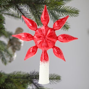 Glass Handmade Frosty Red Elegant Tree Topper Traditional Star Handmade free blown Tree top