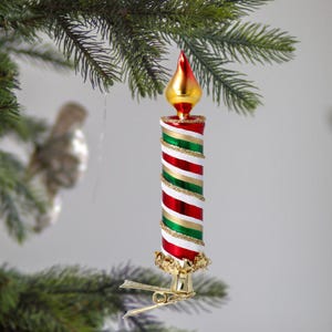 Glass Candle Peppermint stripes Handmadeclip on ornament Christmas ornament hanger handmade glass tree 2025-180