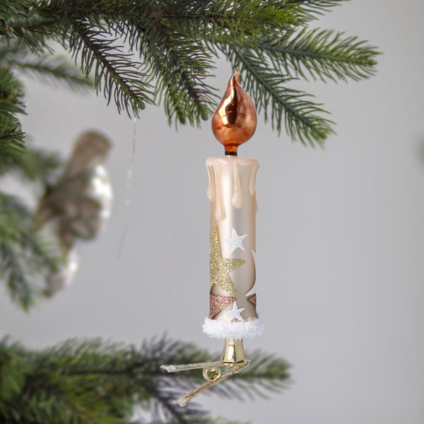 Glass Handmade Champagne Candle with Stars clip on ornament Christmas ornament handmade glass tree decoration