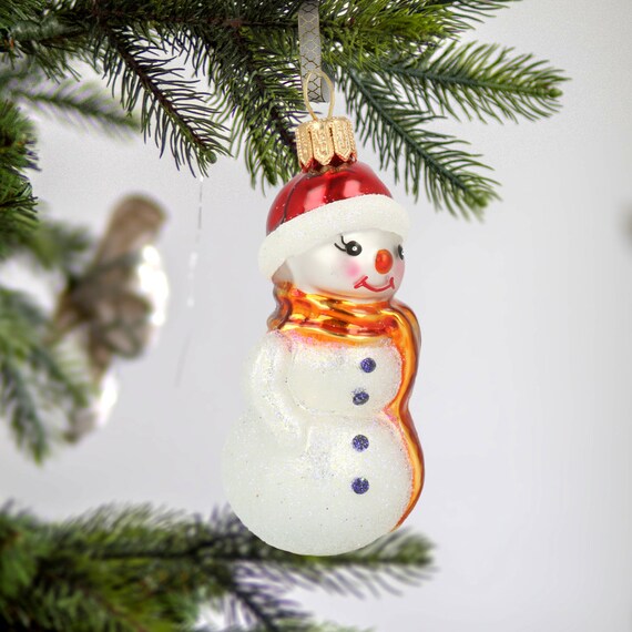 Glass Handmade Little Snowman With Orange Scarf White Frozen Etsy
