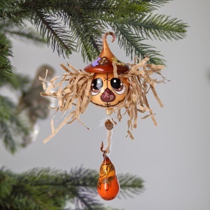 Glass Crop Guardian Thanksgiving Scarecrow with corn Ornament free blown handmade clips ornament