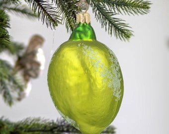 Glass Handmade Lime Ornament Christmas Tree fruit Traditional Glass Polish Ornament Handmade ornament Holiday decoration