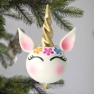 Glass Unique Rainbow Unicorn Princess free blown glass Christmas tree ornament clips Handmade ball
