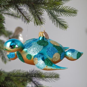 Glass Blue Sea Turtle Handmade Turtle Christmas tree decoration Sea world bauble 2024-293