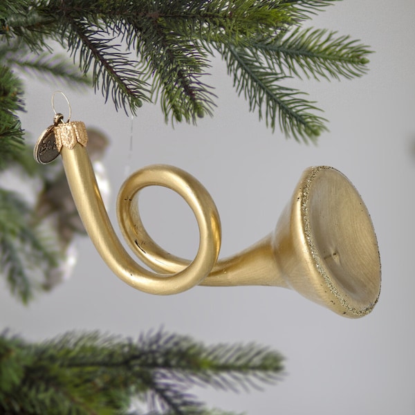 Glas handgefertigtes Horn Gold Musikinstrument Französisch Horn Musik Ornament Glas Ornament handgemachte Ornament Urlaub Dekoration