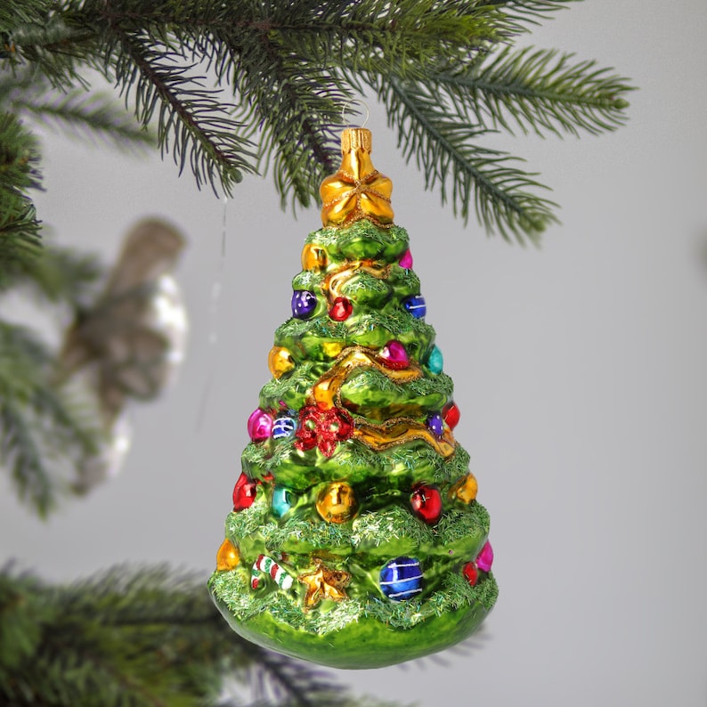 Glass Big Elegant Christmas Tree with gifts Handmade Ornament image 3