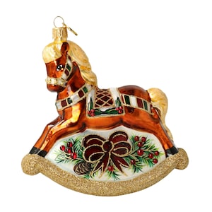 Schaukelpferd aus Glas mit Stechpalmenblüten-Ornament