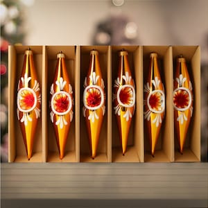 Glass SET of 6 Gold Vintage Style Icicles Set Christmas tree baubles traditional Christmas Ornament free blown Handmade ornament