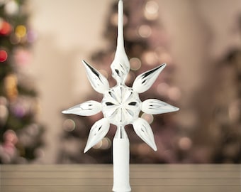 Glass Handmade Giant Silver Star Tree topper Handmade Tree top free blown