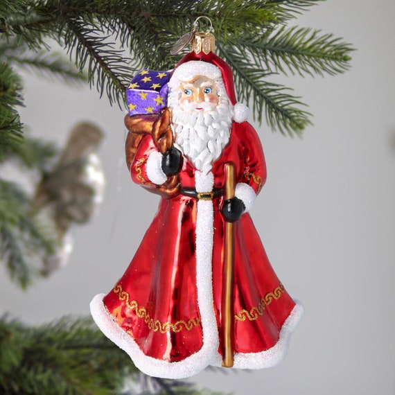 SANTA CLAUS FACE EUROPEAN BLOWN GLASS CHRISTMAS TREE ORNAMENT DECORATION GIFT 