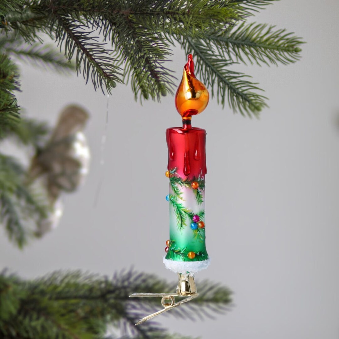 Glass Handmade Candle Christmas Tree Lights Clip on Ornament Christmas