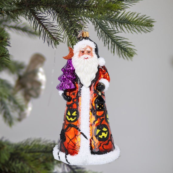 Amazing Glass Big Halloween Santa Claus With Jack O Lanterns and