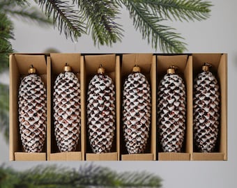 Glass SET OF 6 PCS Christmas Tree Cone Traditional Ornament Handmade Vintage ornament Holiday decoration