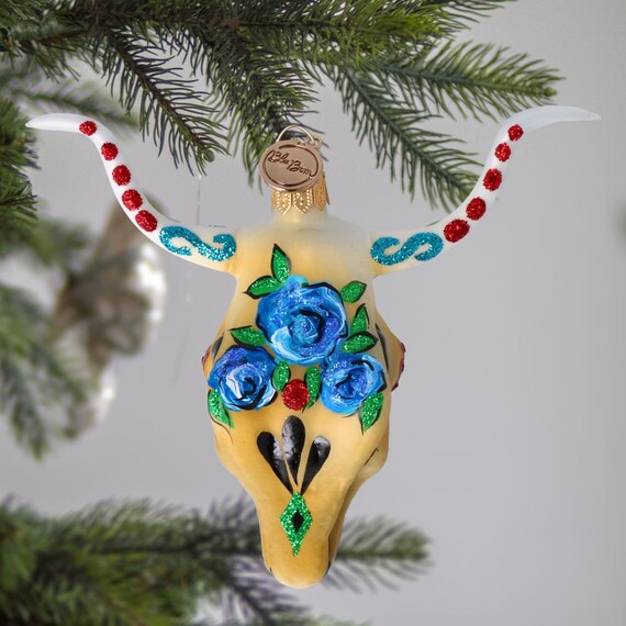 Old World Christmas Ornament – Südwestlicher Steer Skull, Mundgeblasen, Handbemalt & Glitzernd