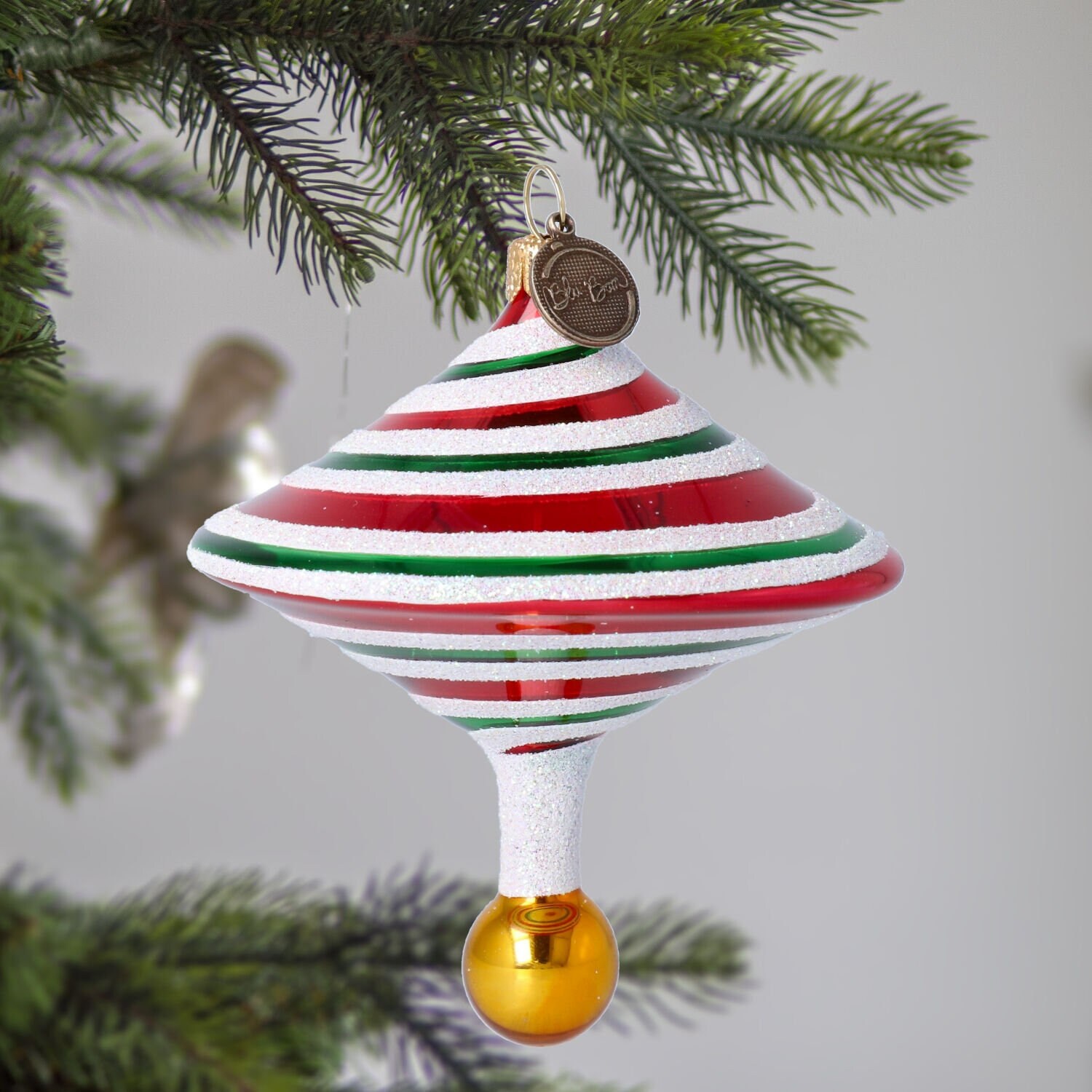 Glass Peppermint Drop Spinning Top Handmade Circus Free Blown
