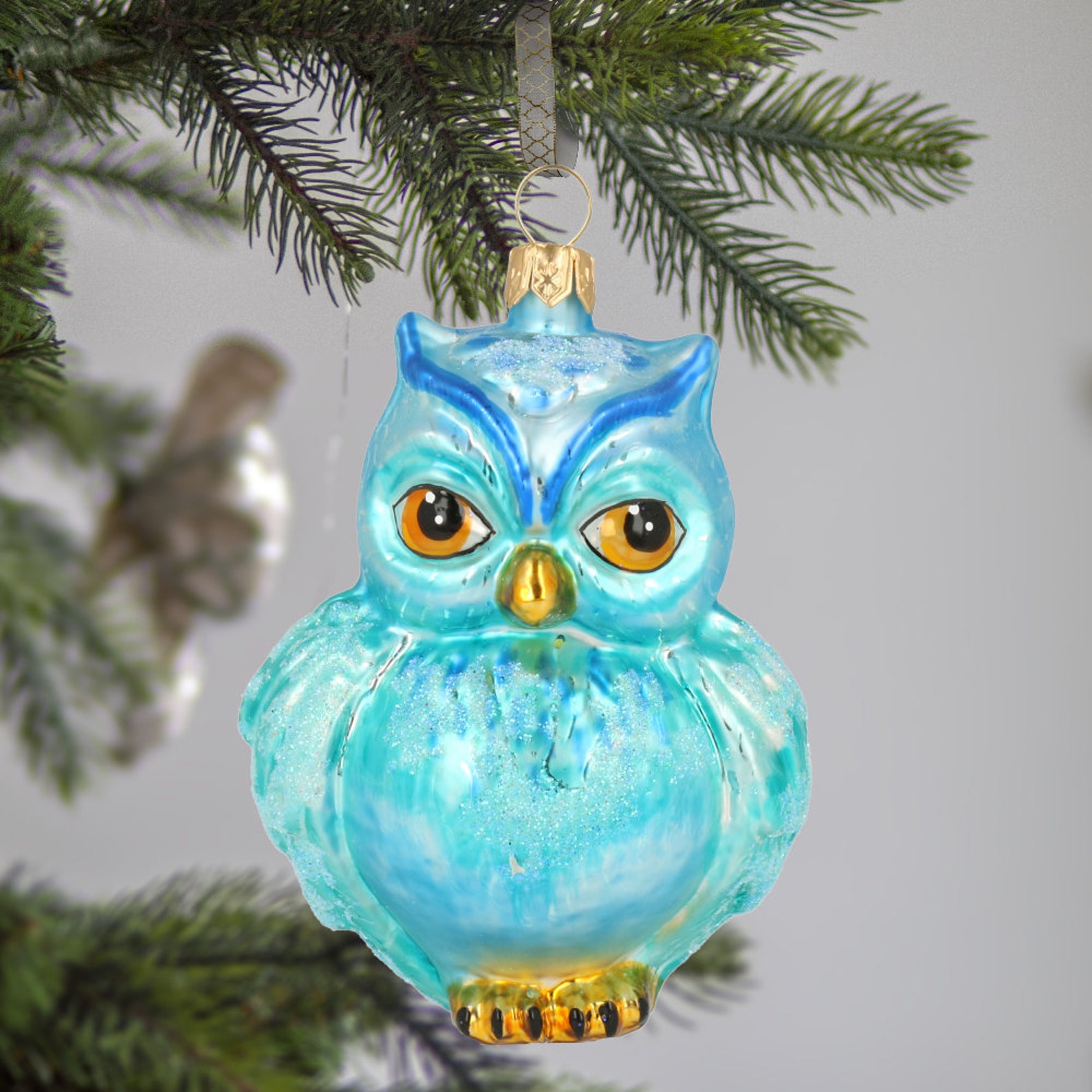 Glass Blue Owl Glass Vintage Style Ornament Gift Handmade Bird Etsy