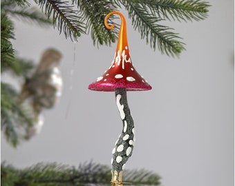 Glass Toadstool clips ornament Handmade ornament Holiday decoration