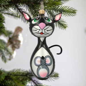 Glass Cat and Mouse Love free blown glass Christmas ornament