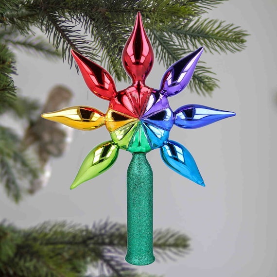 ガラス手作りビッグレインボースターツリートッパー手作りツリートップ