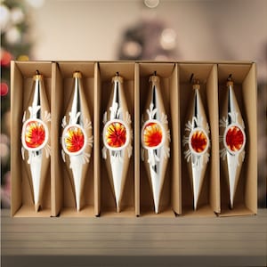 Glass SET of 6 Silver Vintage Style Icicles Set Christmas tree baubles traditional Christmas Ornament free blown Handmade ornament