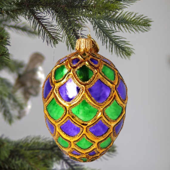 Glass Egg Mardi Gras Egg With Carnival Peacock Ornamental Decor