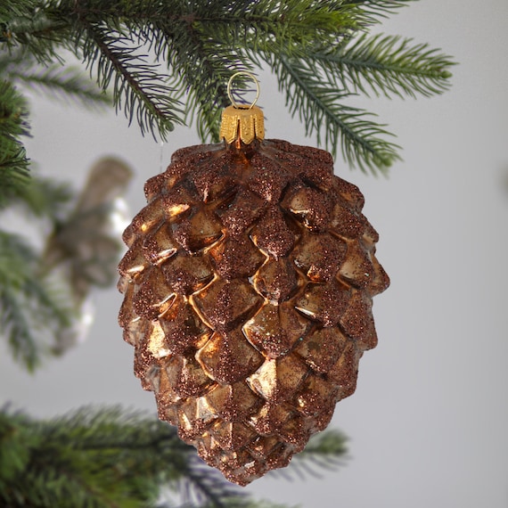 Glass Two Christmas Tree Pine Cone Traditional Ornament Handmade Vintage ornament SET