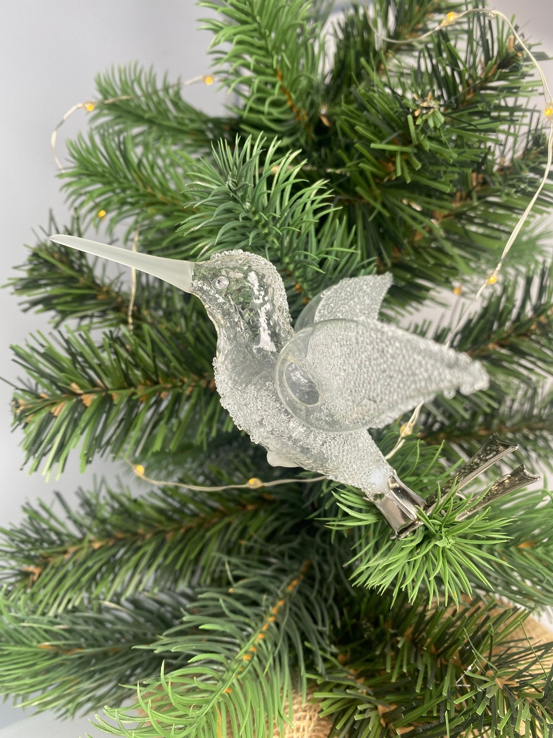 Glass Handmade Transparent Hummingbird Clip on Bird Ornament Glass Tree
