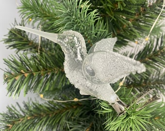 Glass Handmade Transparent Hummingbird clip on bird ornament Glass tree ornament