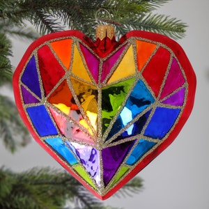 Glass Handmade Geometrical Rainbow heart Love ornament Christmas Handmade Ornament