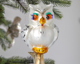 Glass Silver Owl clip on Glass Ornament Bird Handmade decoration