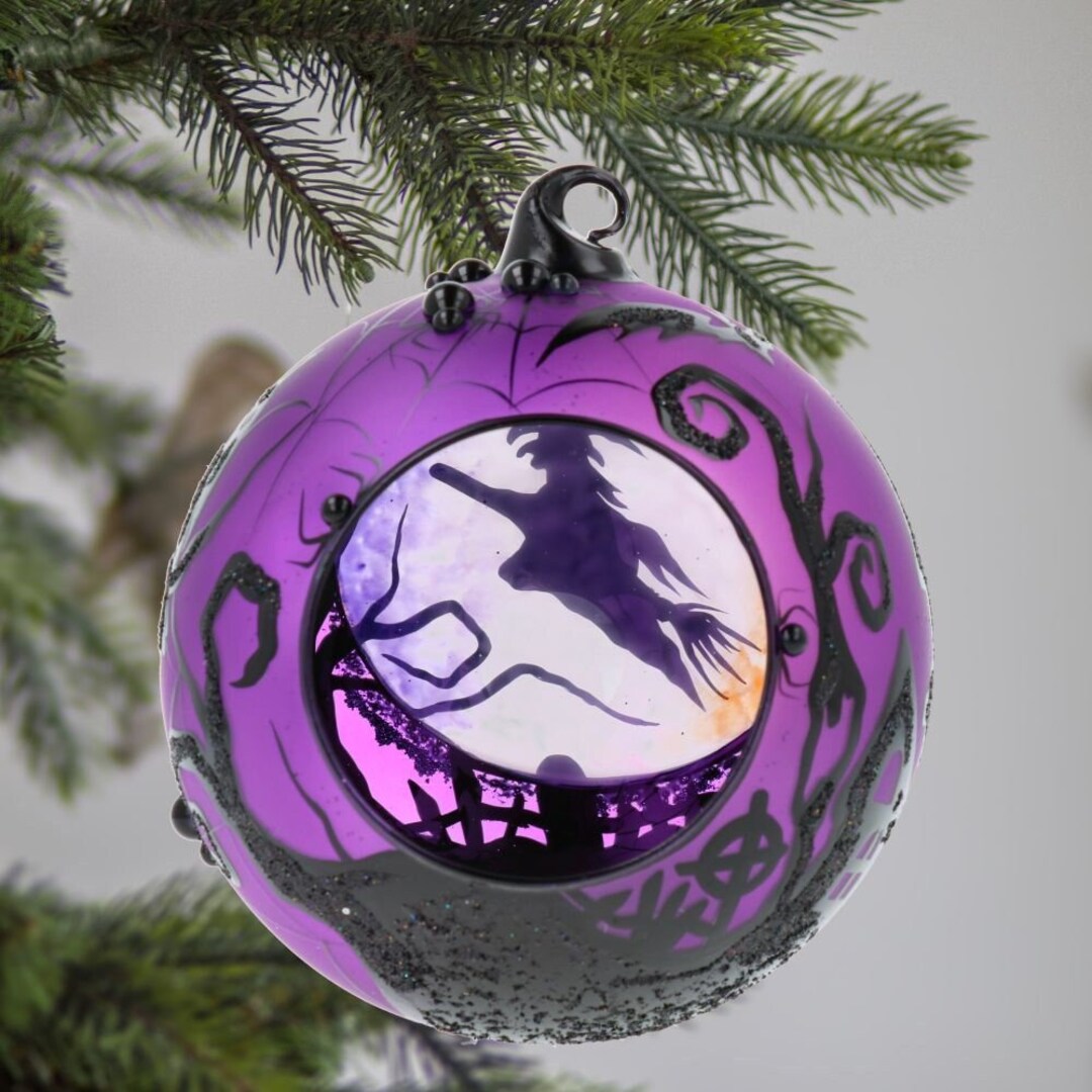 Amazing Halloween Lantern Stained Glass Witch on the Broom Ornament