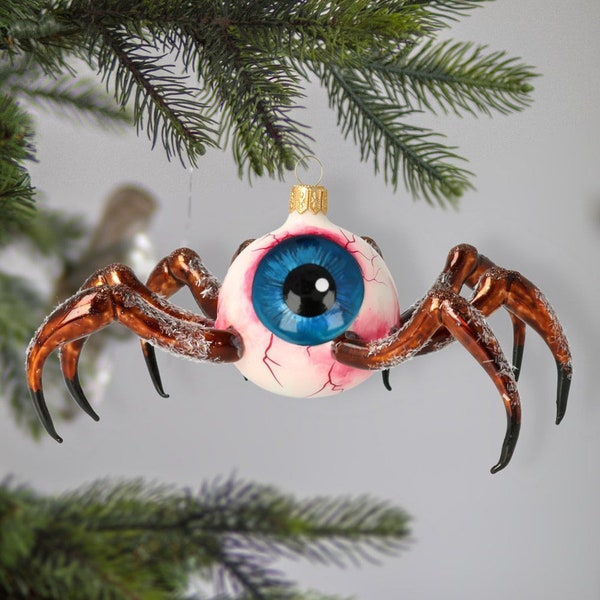 Glass Eyeball Spider free blown glass Blue eye Halloween decoration handmade scary ornament