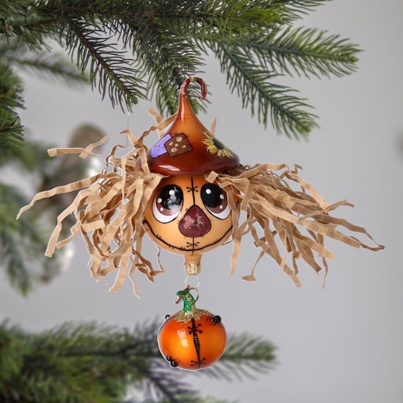 Glass Crop Guardian Thanksgiving Scarecrow With Corn Ornament Free
