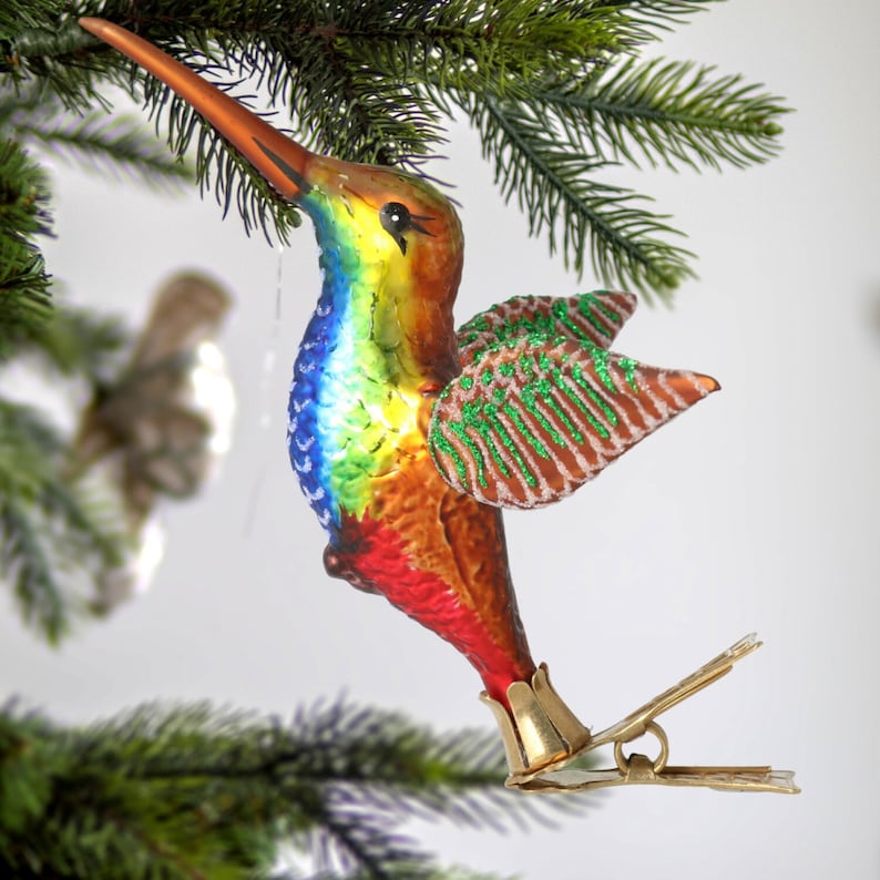 Glass Hummingbird Handmade Ornament Clips Etsy