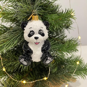 Adorno navideño de panda de cristal hecho a mano