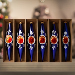 Glazen SET van 6 marineblauwe vintage stijl ijspegels set kerstboom kerstballen traditionele kerstornament gratis geblazen handgemaakt ornament